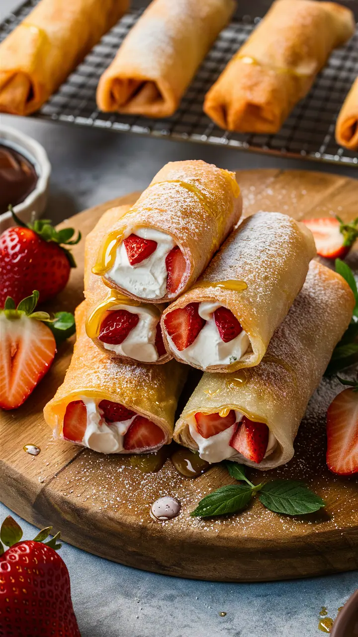 Air-Fried Strawberry and Cream Cheese Spring Rolls