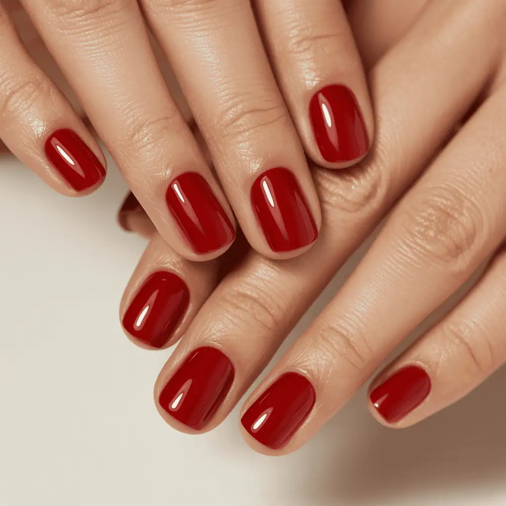 Cabernet Red On Squoval Nails