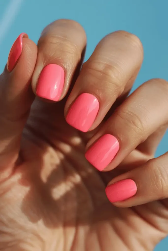 Flamingo Pink Square Nails