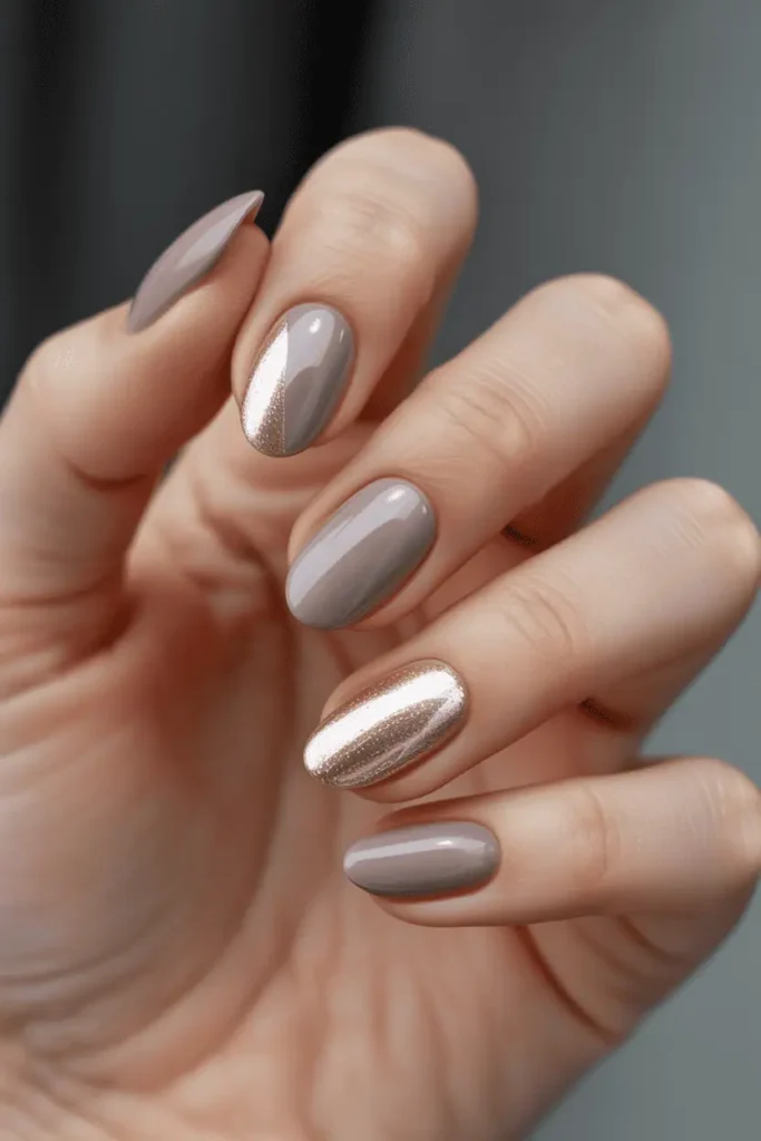 Taupe Cat Eye on Oval Nails