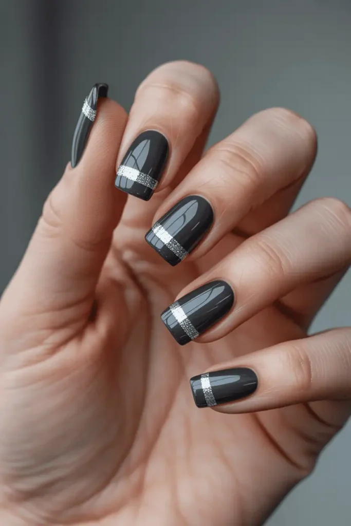 Gunmetal Cat Eye on Square Nails