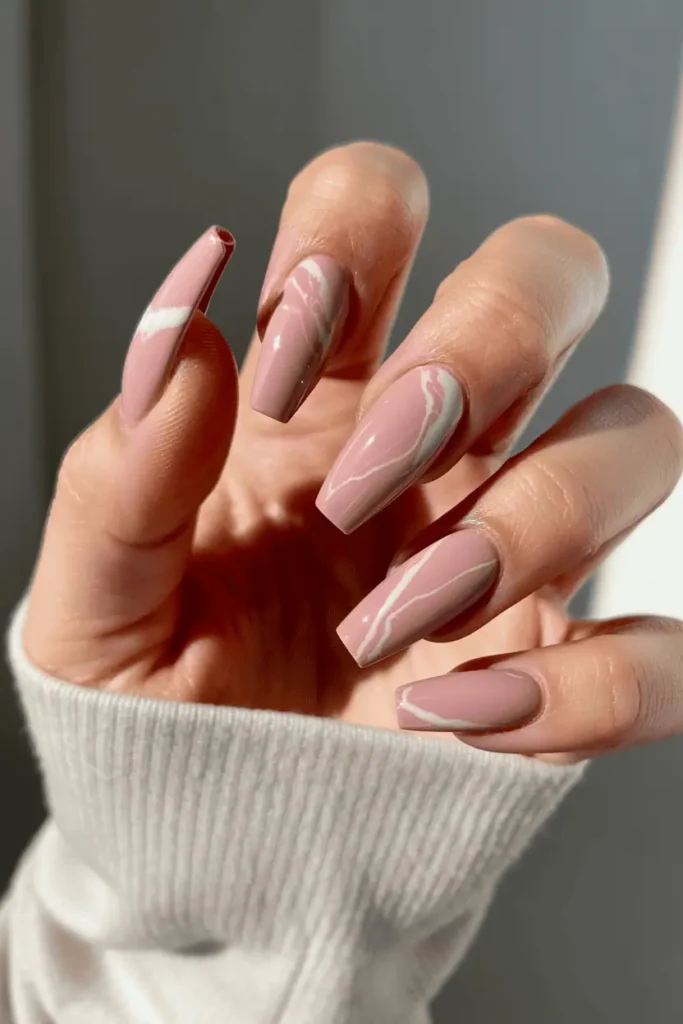 Dusty Rose with White Marble Veining