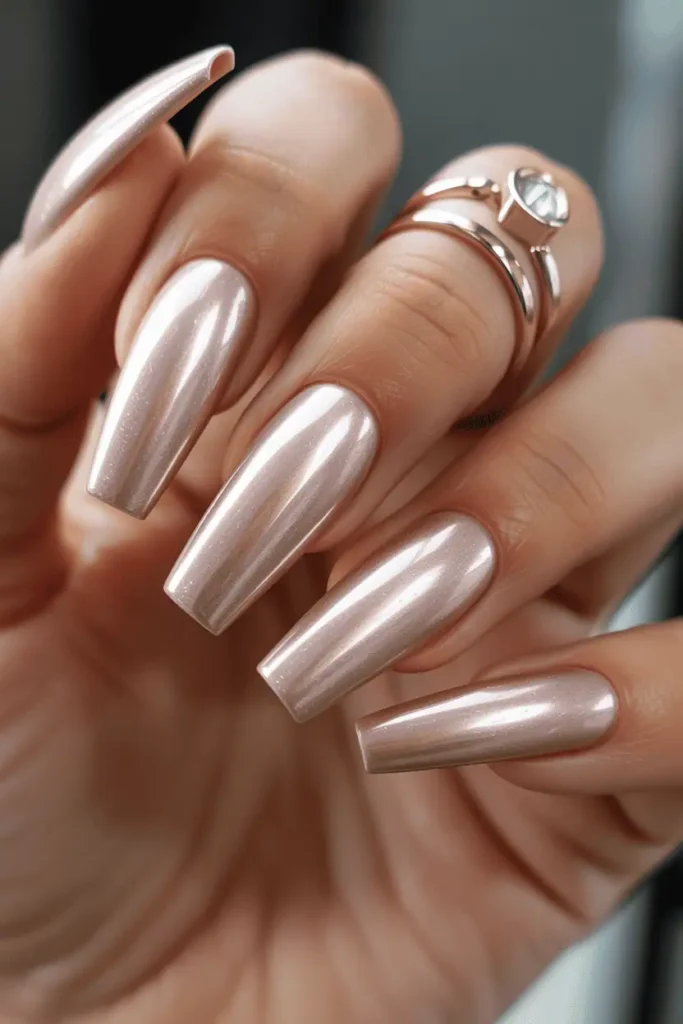 Champagne Chrome on Coffin Nails