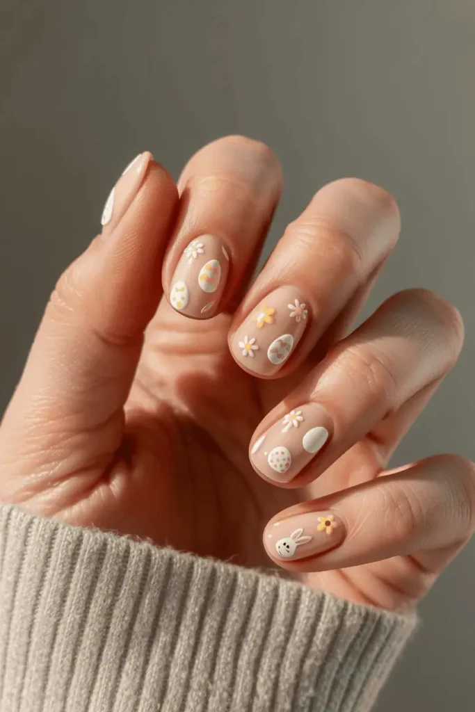 Nude Nails with Easter Icons