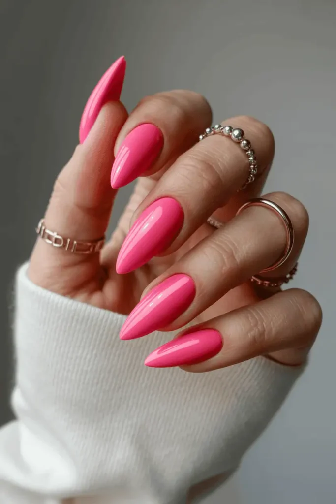 Punch Pink Stiletto Nails