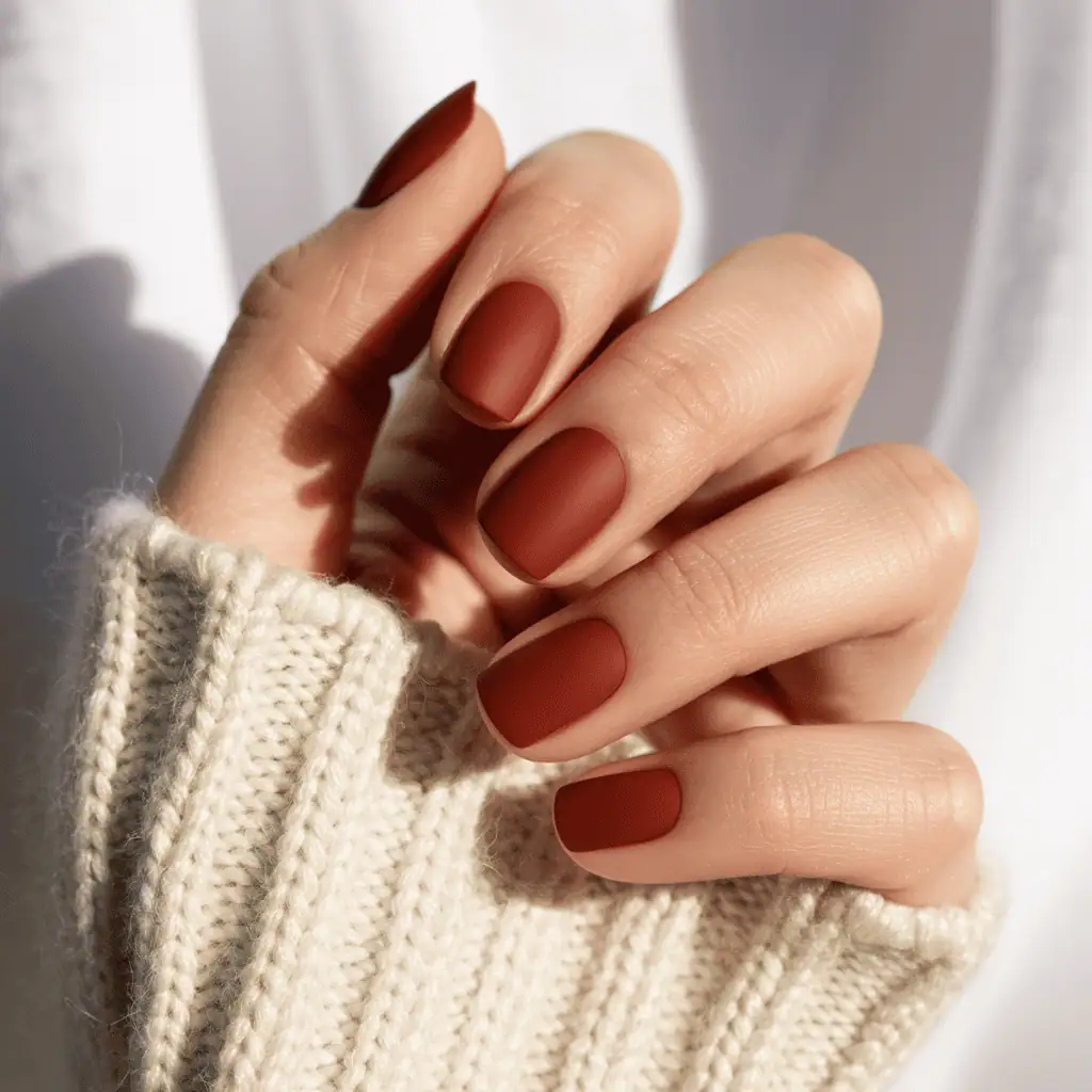 Rust Red On Natural Short Nails