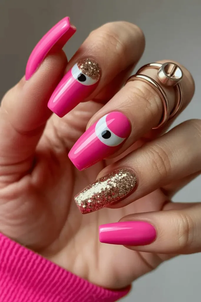 Hot Pink Cat Eye with Gold Glitter Accent