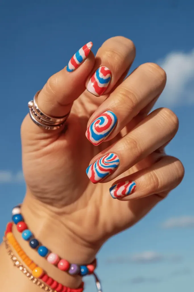 Patriotic Tie-Dye Nails