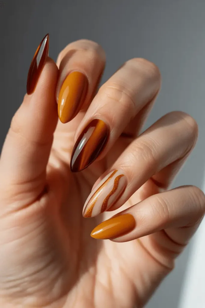 Amber Cat Eye on Almond Nails