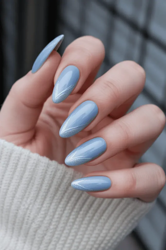 Icy Blue Cat Eye on Coffin Nails