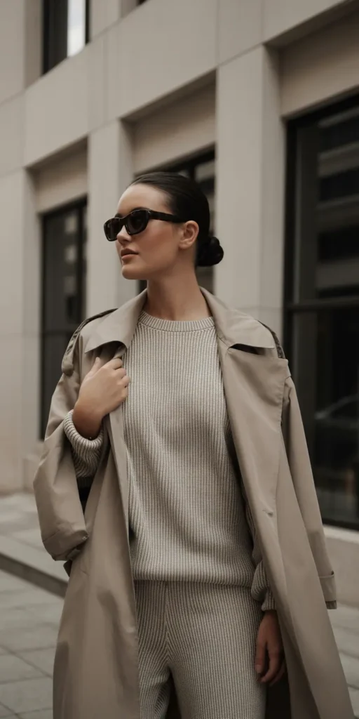 Modern Neutral: Beige Knit Set + Trench Coat