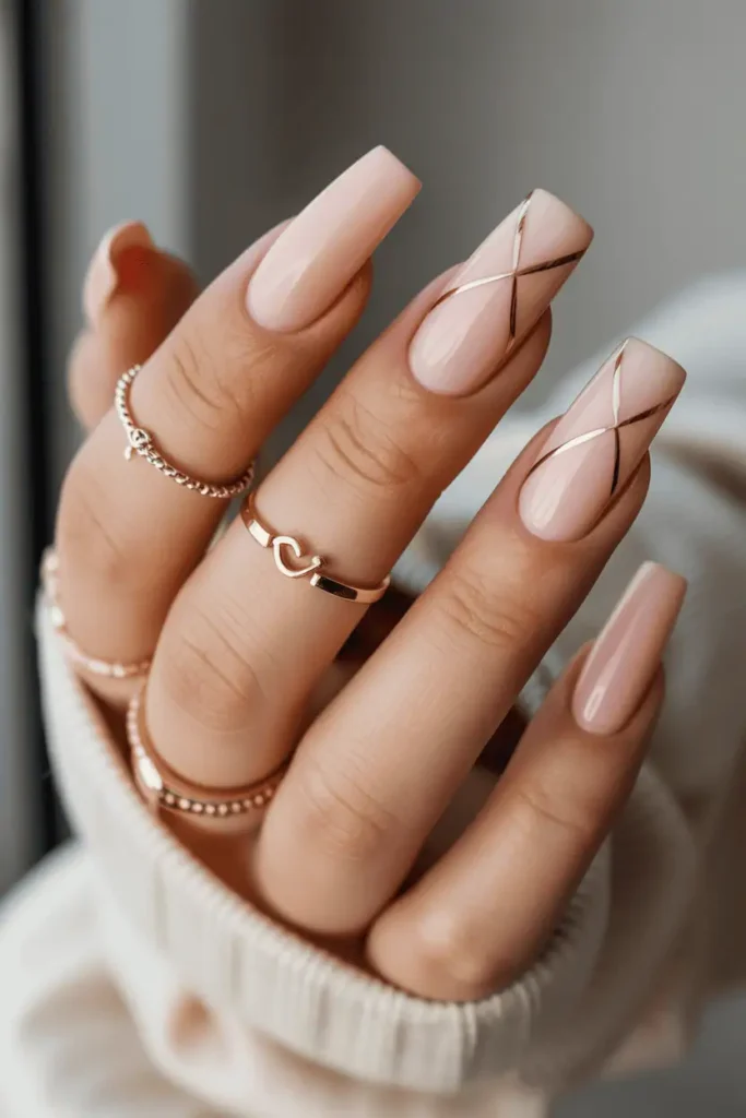 Peachy Nude with Gold Geometric Accents