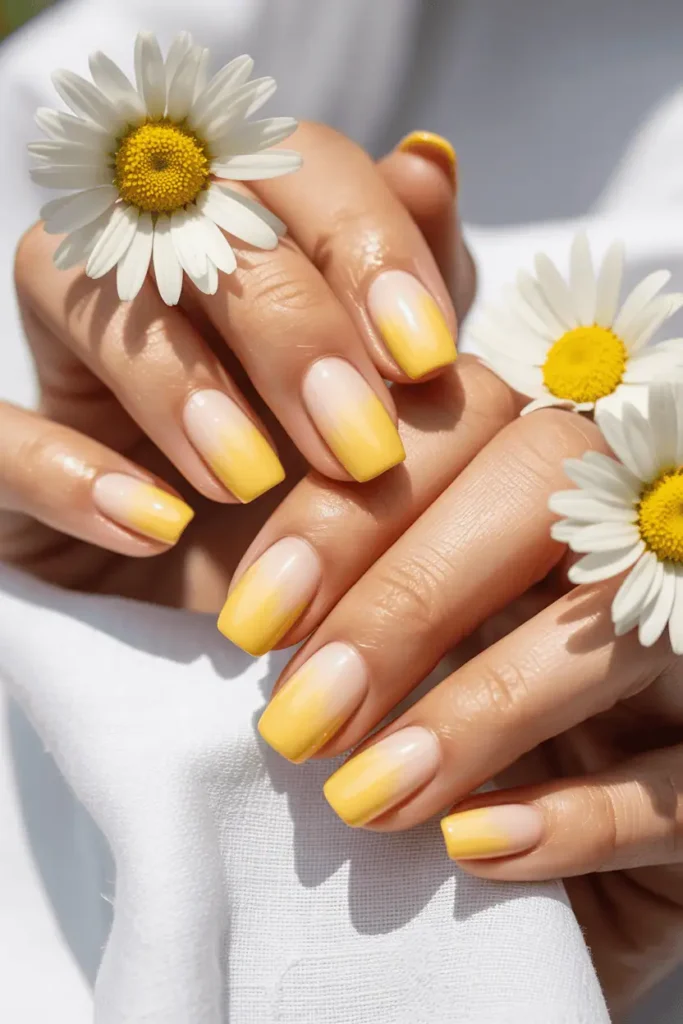 Butter Yellow to White Ombre on Square Nails