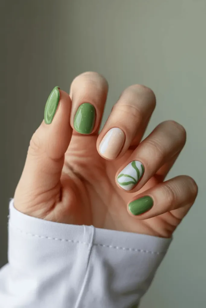 Green & White Spring Nails