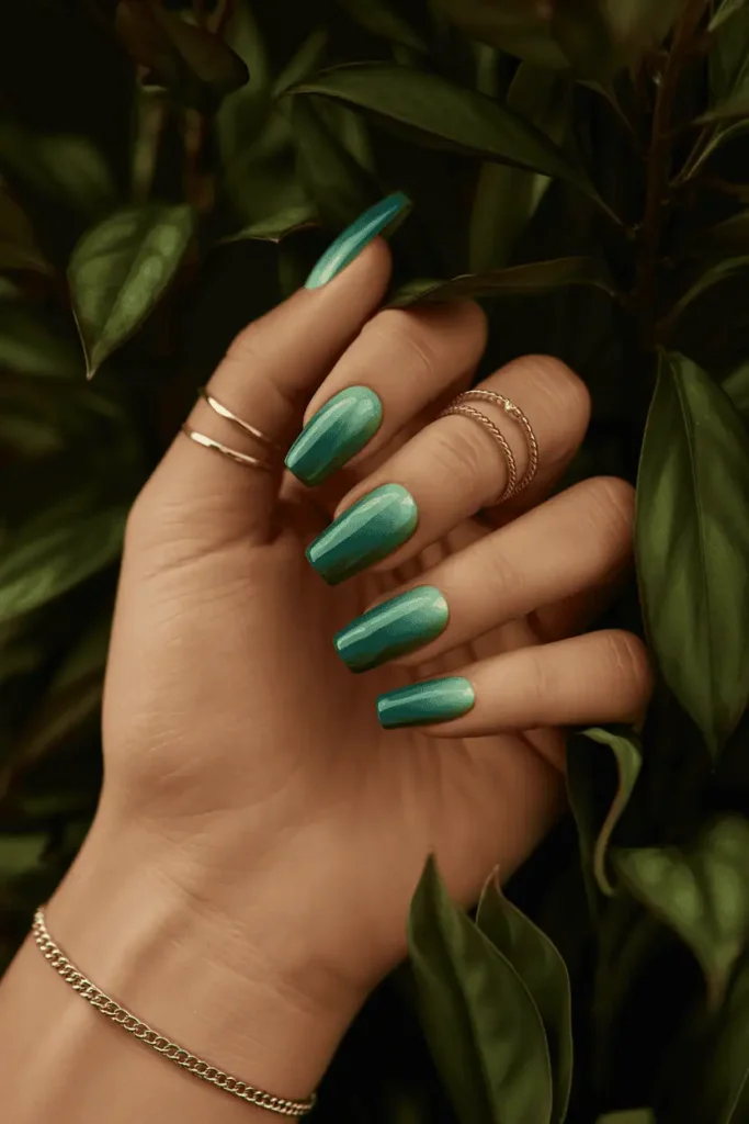 Emerald to Forest Green Ombre on Coffin Nails