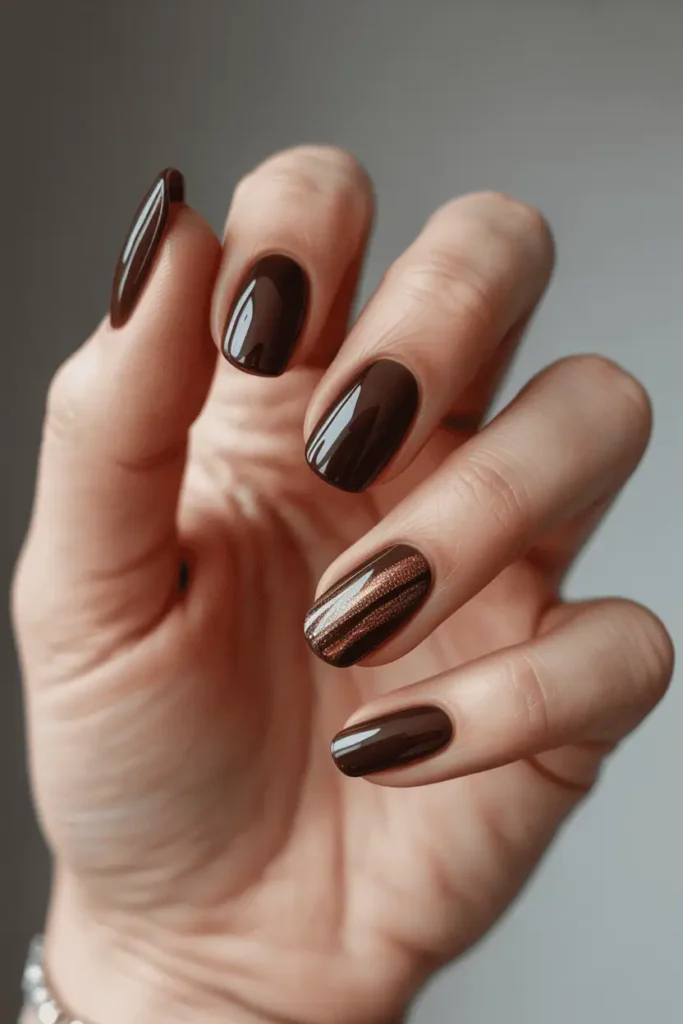 Chocolate Brown Cat Eye on Short Squoval Nails