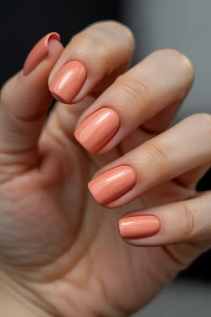 Salmon Pink Square Nails