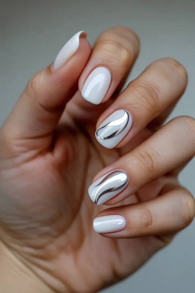 Chrome Swirls on White Base