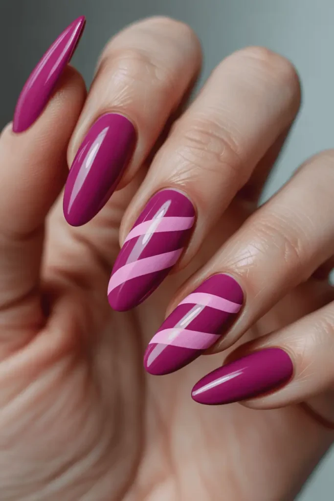 Magenta Cat Eye on Almond Nails