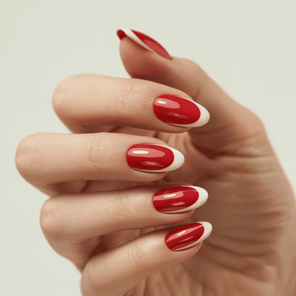 Poppy Red With White French Tips