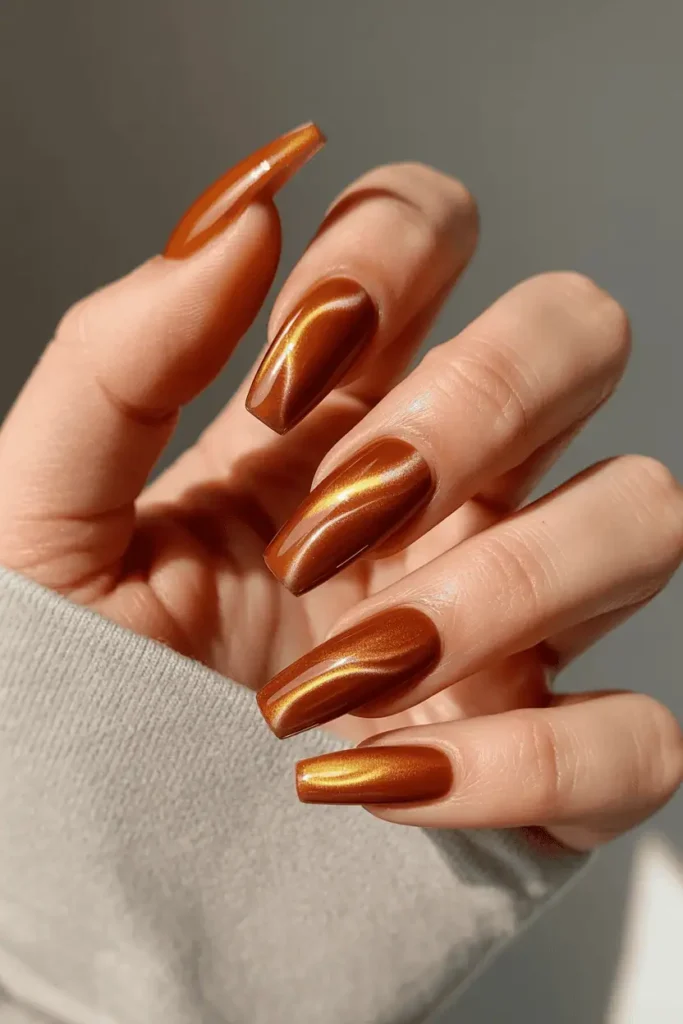 Copper Cat Eye on Coffin Nails