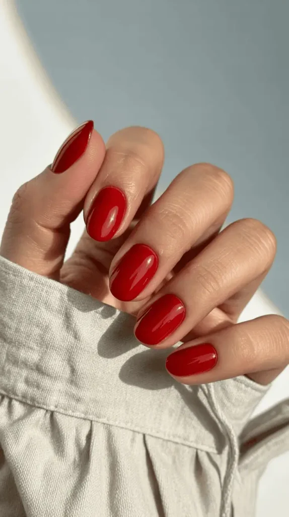 Red Velvet On Short Almond Nails