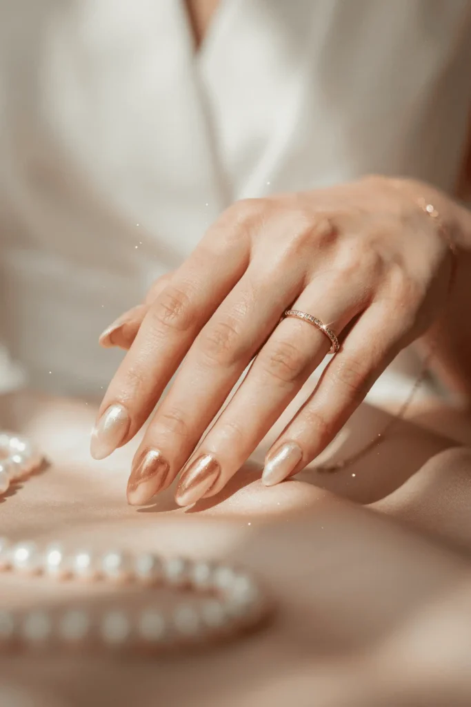 Champagne to Rose Gold Ombre on Oval Nails