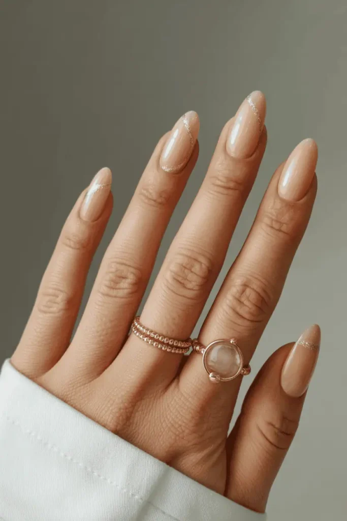 Peachy Nude Cat Eye on Oval Nails