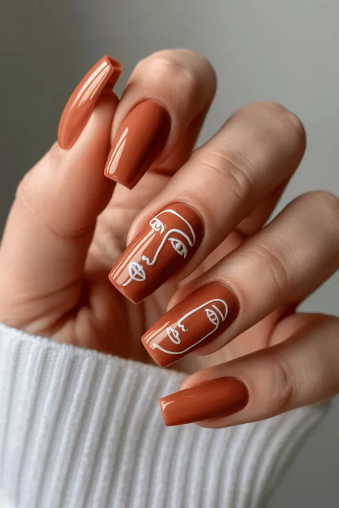 Terracotta with White Line Art