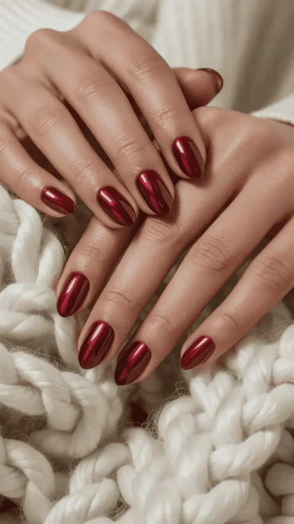 Ruby Red With Glitter Accent Nail