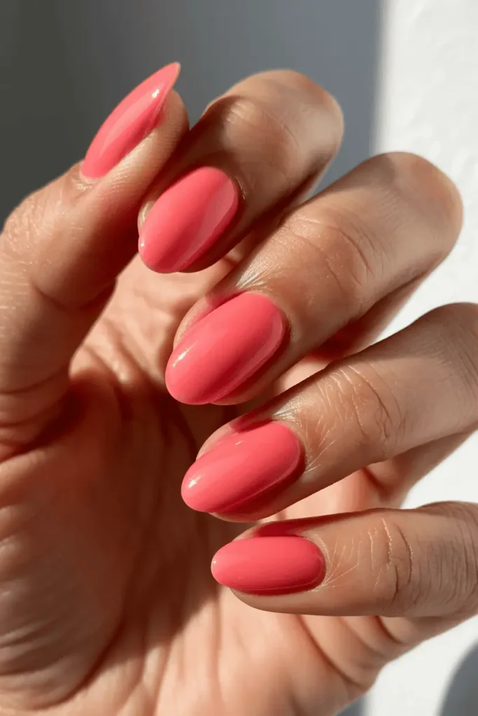 Watermelon Pink Oval Nails