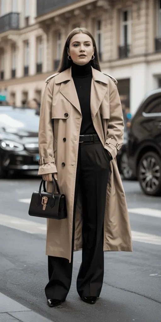 Beige Trench Coat Over All-Black Everything