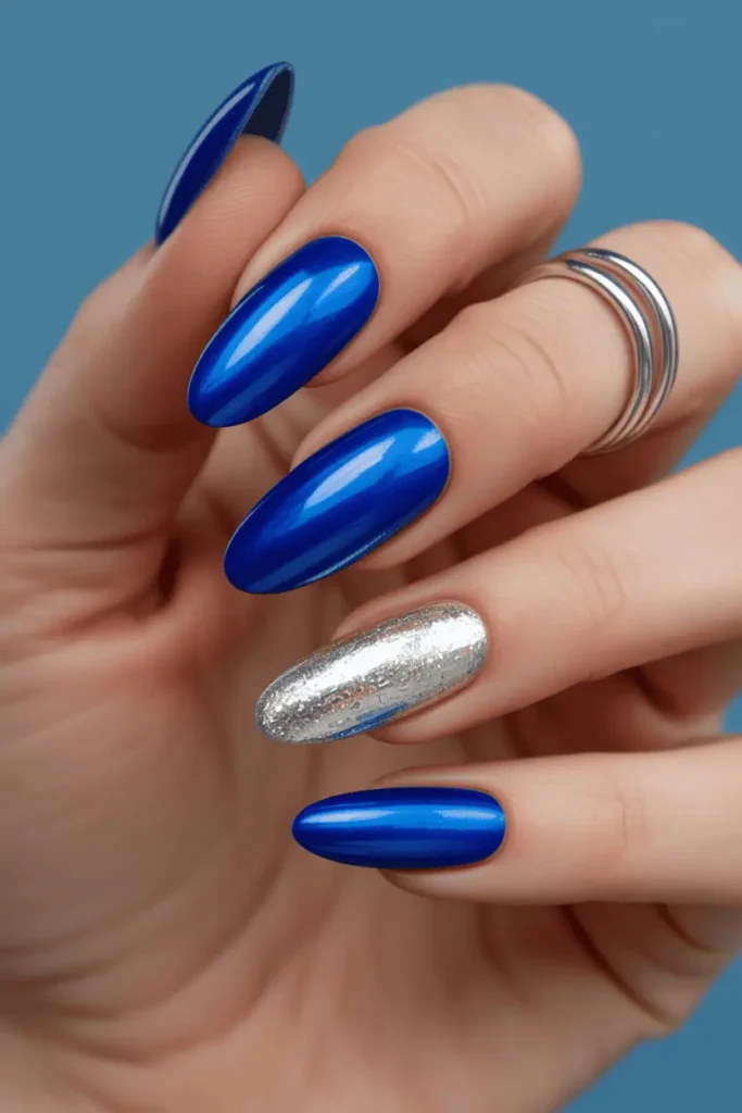 Sapphire Blue Cat Eye with Silver Foil Accent