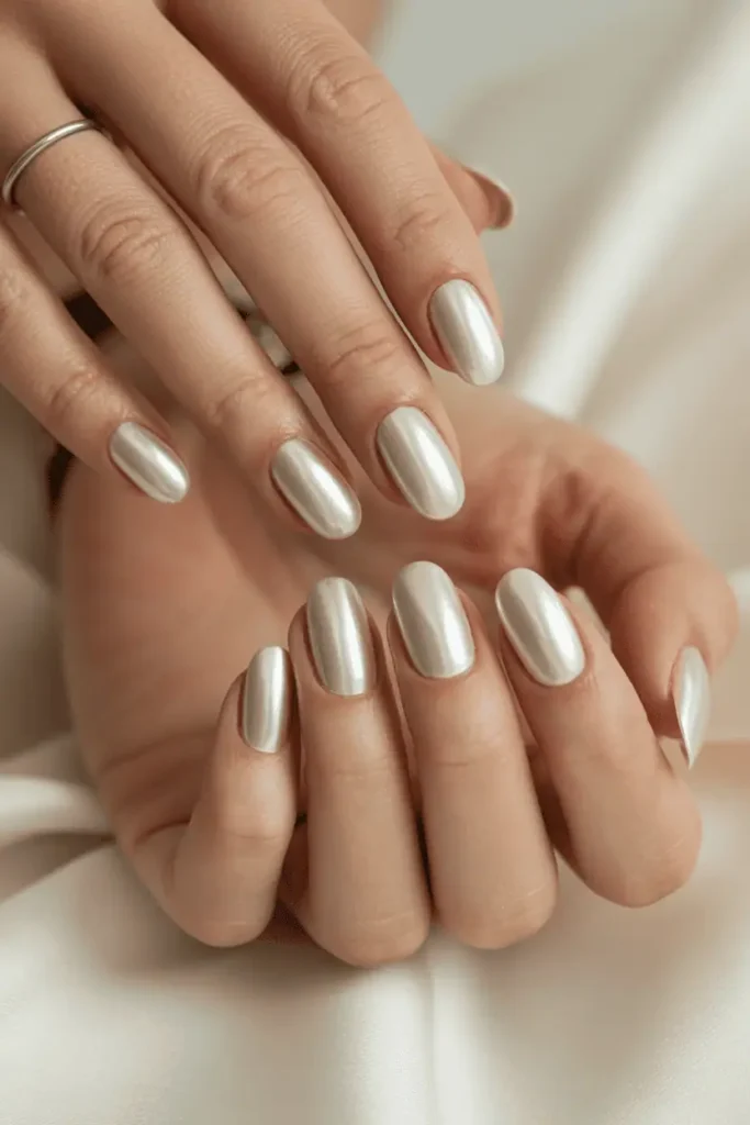 Pearl Chrome on Squoval Nails