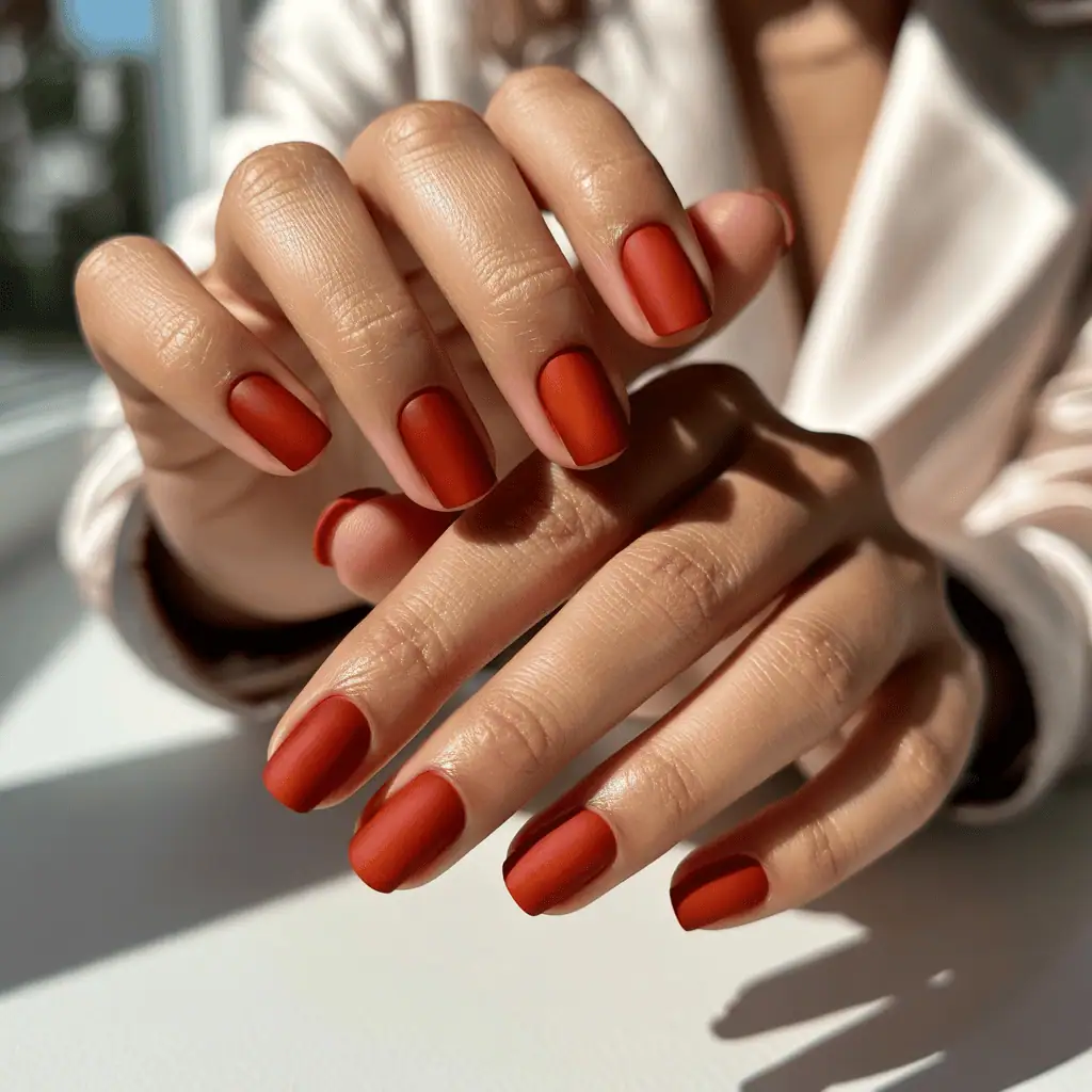 Cranberry Red On Natural Squoval Nails