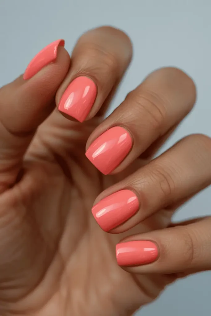 Coral Pink Square Nails