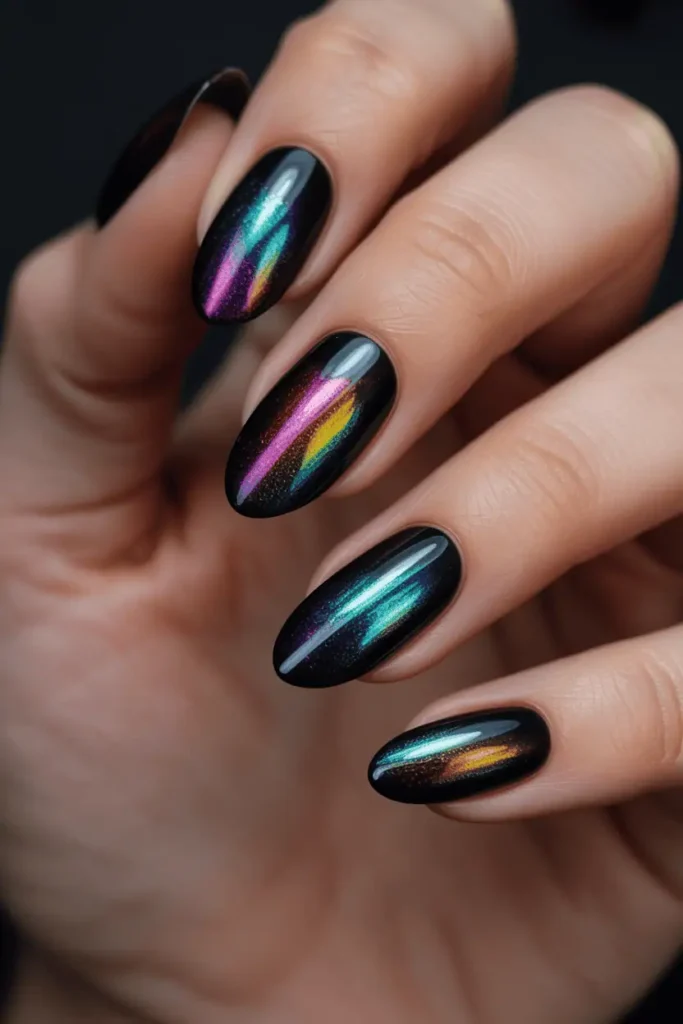 Black Cat Eye with Rainbow Magnetic Pigment