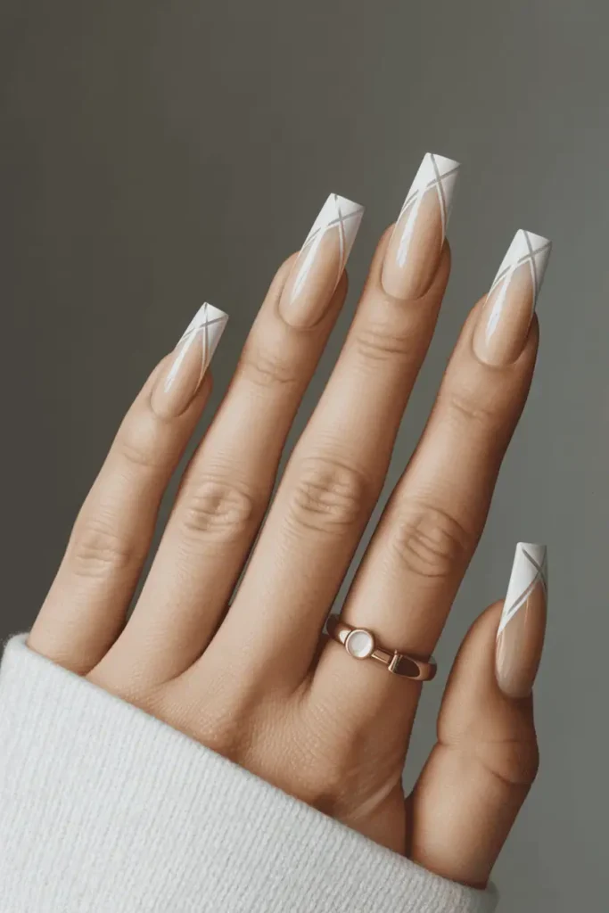 Milky White with Negative Space Geometric Lines
