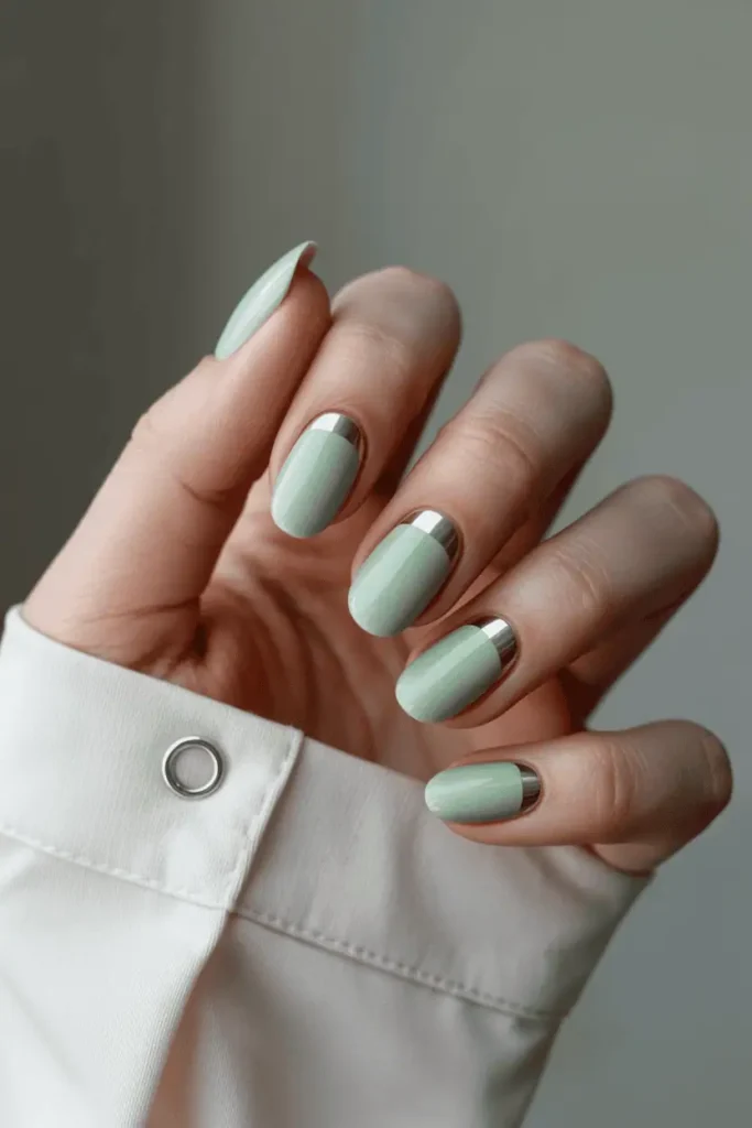 Mint Green Cat Eye on Short Round Nails