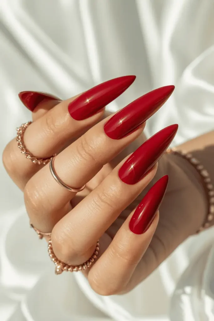 True Red On Press-On Stiletto Nails
