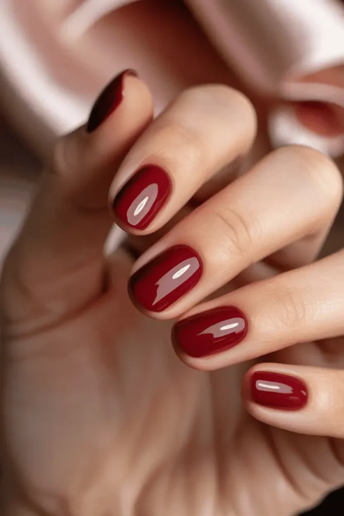 Brick Red On Natural Short Nails