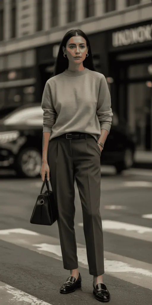 Quiet Luxury: Cashmere Crewneck + Tailored Trousers + Minimal Jewelry