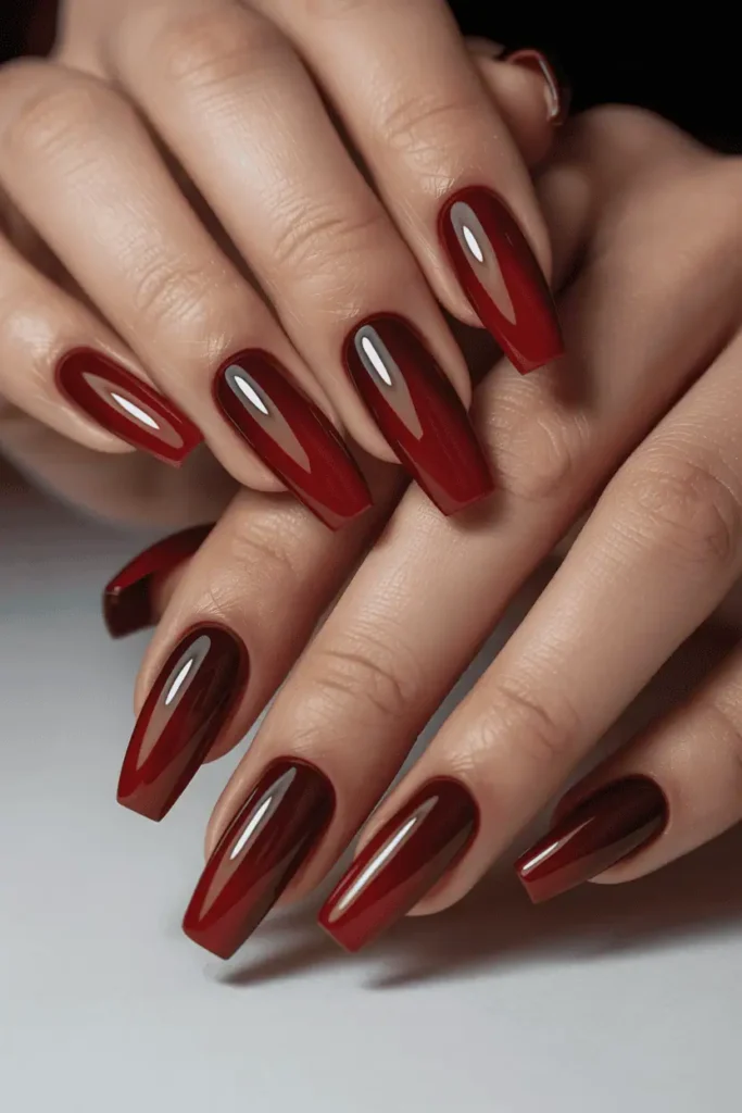 Maroon Ombré On Coffin Nails