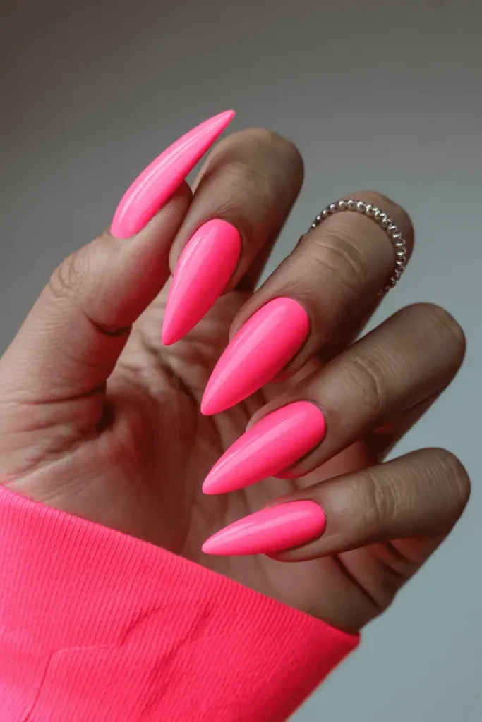 Neon Pink Stiletto Nails