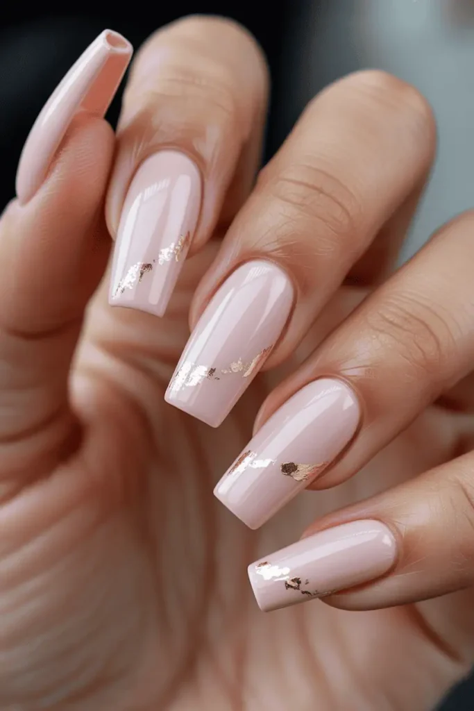 Blush Pink with Gold Foil Coffin Nails