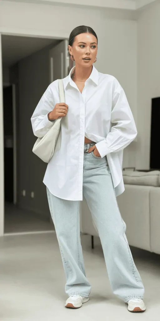 Clean Girl: White Oversized Button-Down + Light Wash Jeans