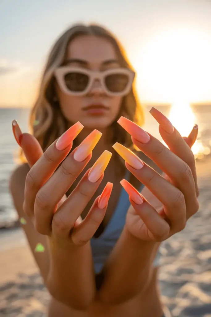 Sunset Ombre on Coffin Nails