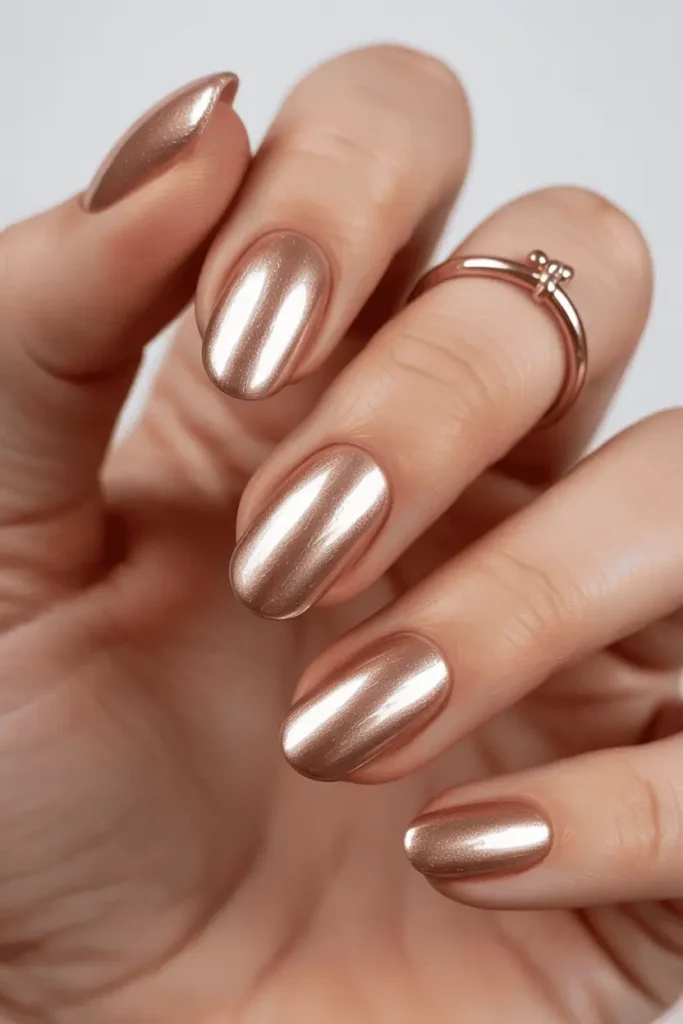 Rose Gold Cat Eye on Short Squoval Nails