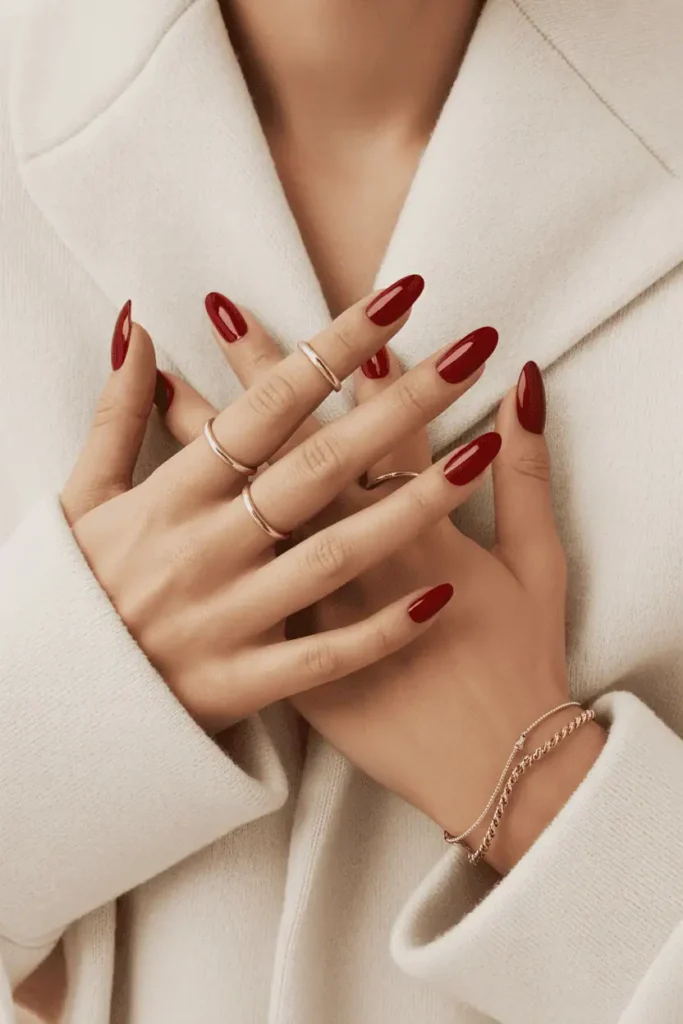 Wine Red On Short Oval Nails