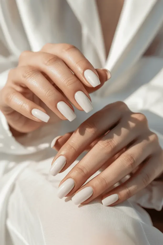 Milky White Coffin Nails
